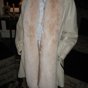 Leather Stroller Coat with Fox Tuxedo Trim